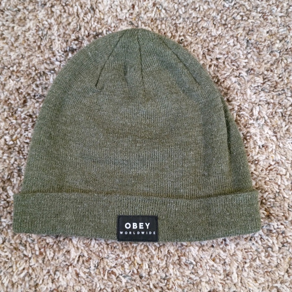 Obey Worldwide Beanie Hat Green One Size‎ Fits All Adult